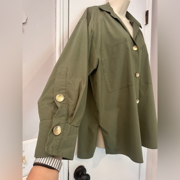 Magaschoni Women’s Olive Green Button-Down Oversized Shirt, Size Large - Picture 4 of 11